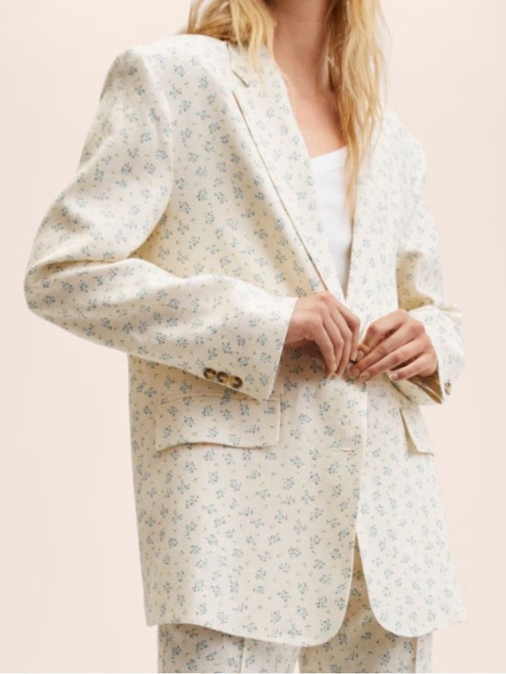 Mango Cream Blazer with Blue Floral Print